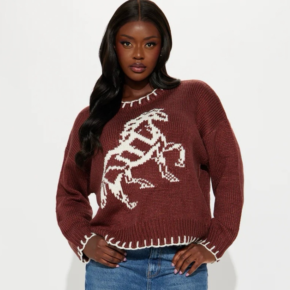 Fashion Nova Horse Lovers Knit Sweater New